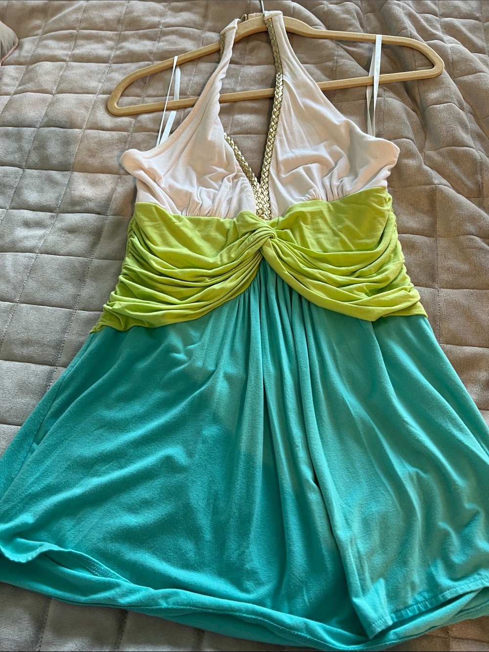 Colorblock Halter with Braided Detail - White, Lime, Teal